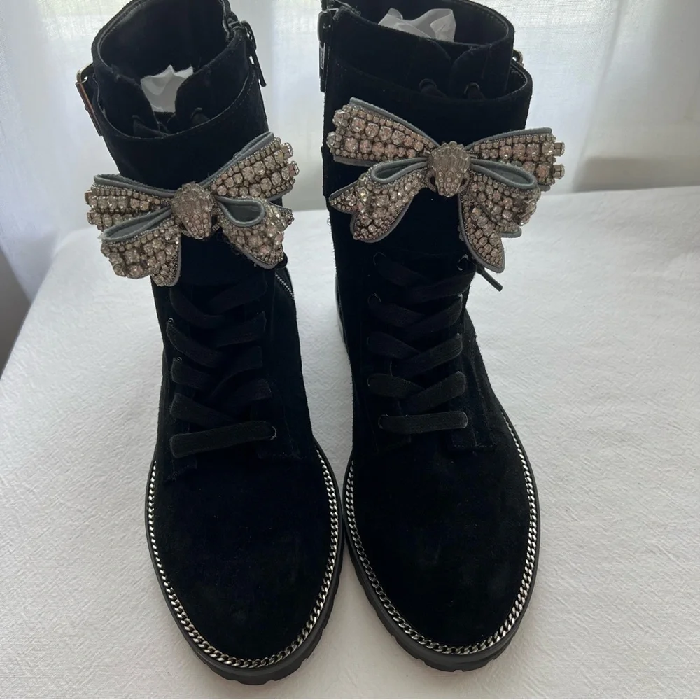 Kurt Geiger London Women’s Sutton Bow Suede Combat Boot Size 5.5 New - Picture 1 of 12